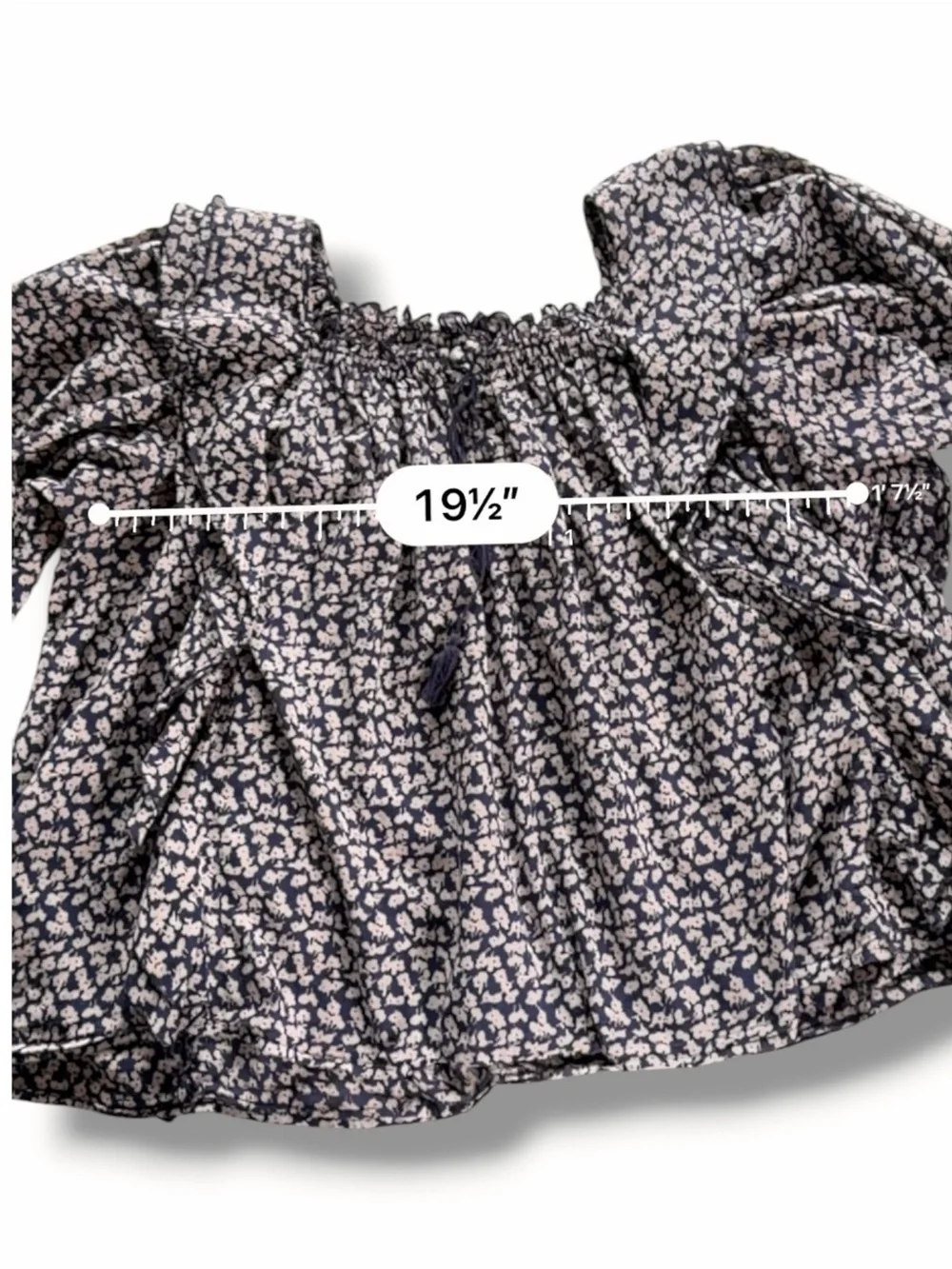 THE GREAT The Song Ruffle Front Tassel Tie Top Size 2 US Medium Navy Blue /Tan